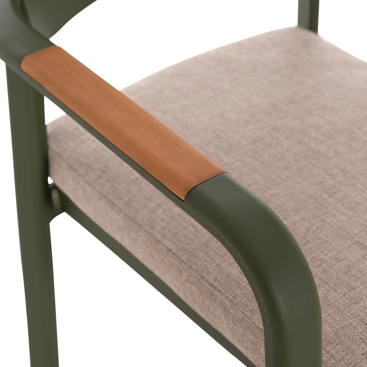 ELARA DINING ARMCHAIR GREEN ALUMINUM BEIGE OLEFIN TEAK 56x62x78