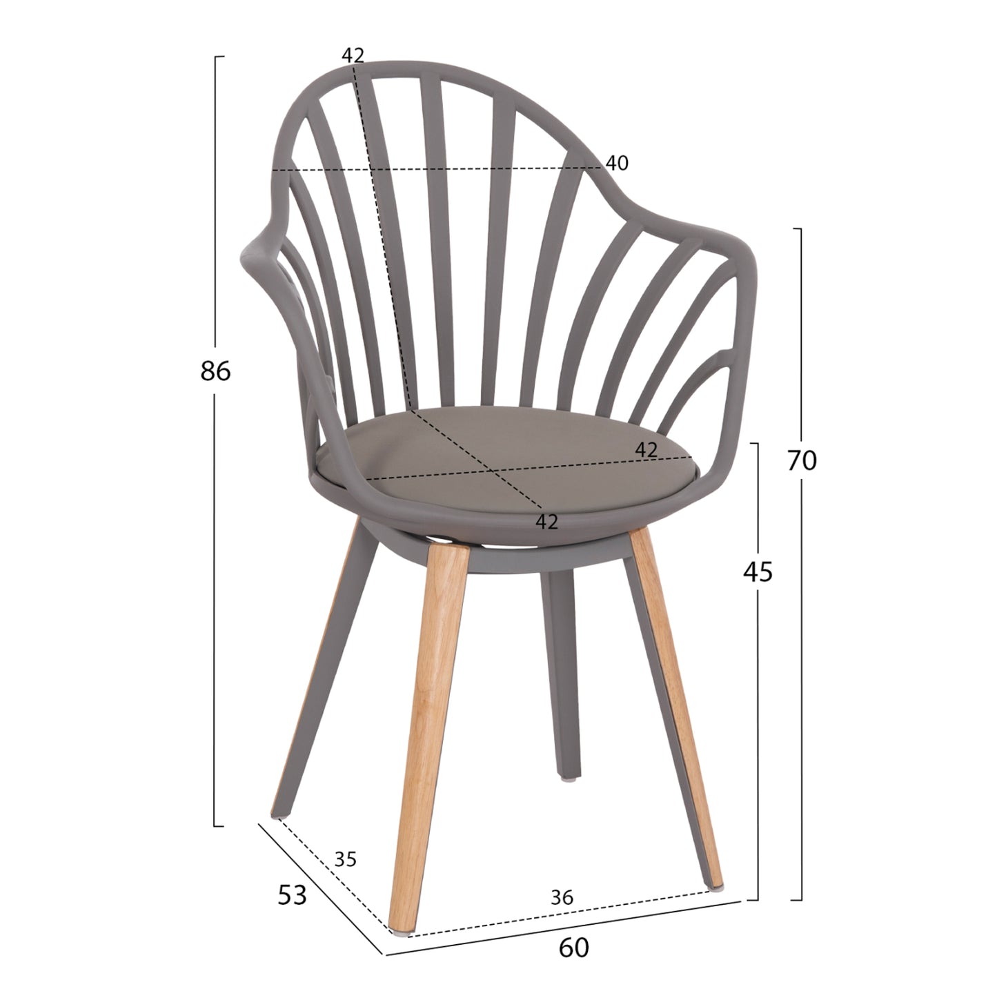ANAIS DINING CHAIR GREY WITH WOODEN LEGS 60x53x86