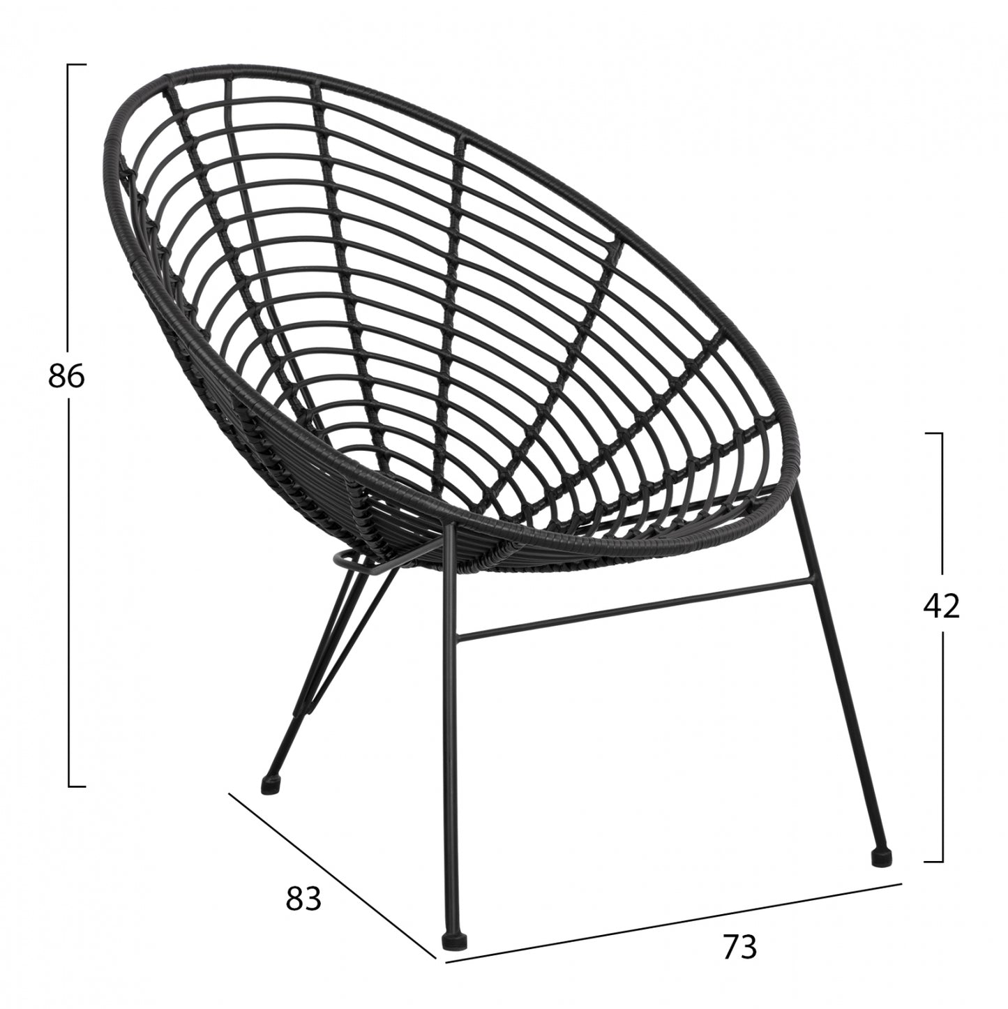 ALLEGRA METAL NEST ARMCHAIR WITH BLACK WICKER 73x83x86