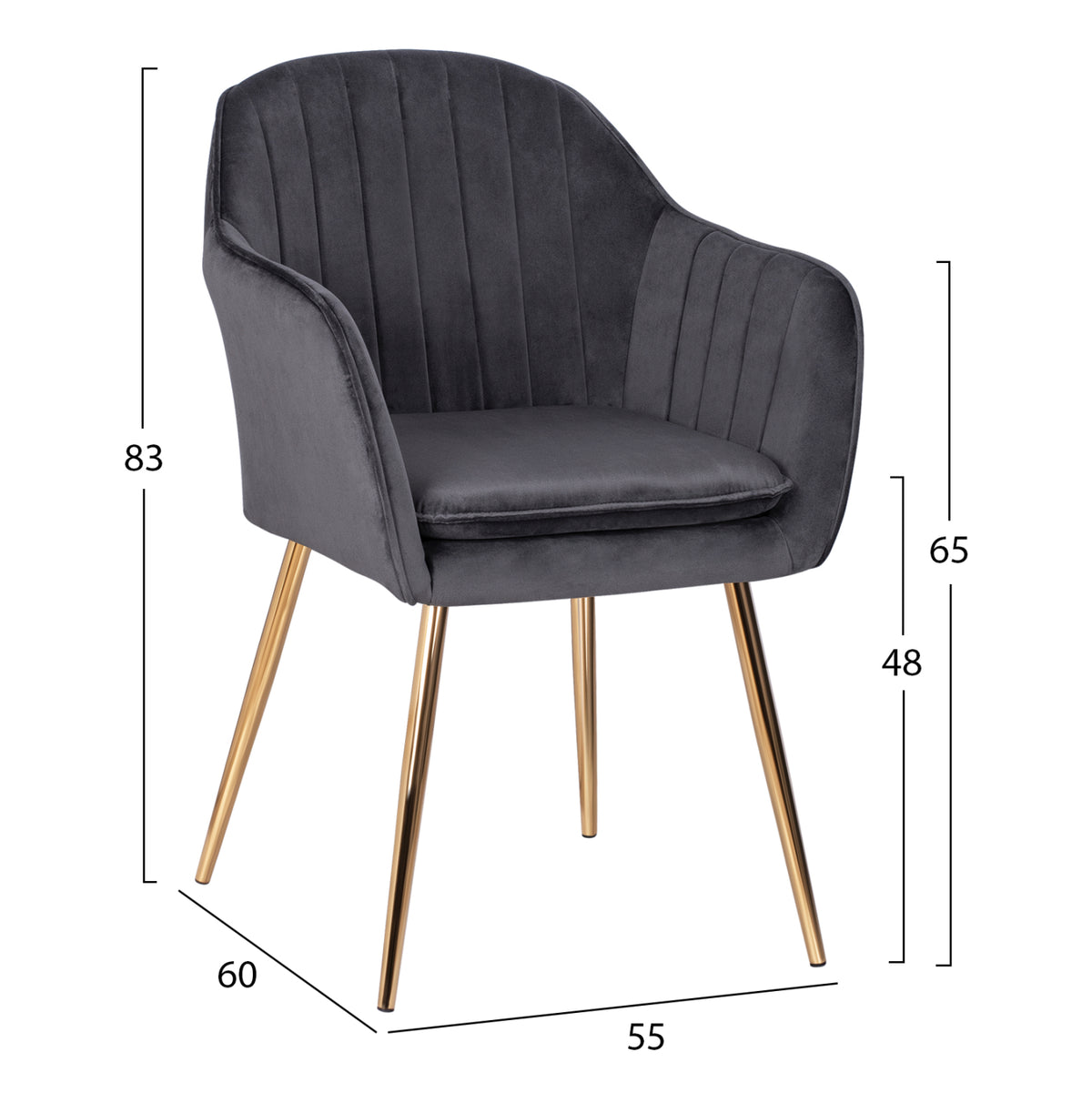 SAWYER VELVET ARMCHAIR GREY WITH GOLD LEGS 55x60x83