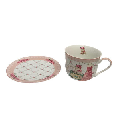 Φλιτζάνι Σοκολάτας Πορσελάνης με Πιατάκι Vintage Flowers 450ml