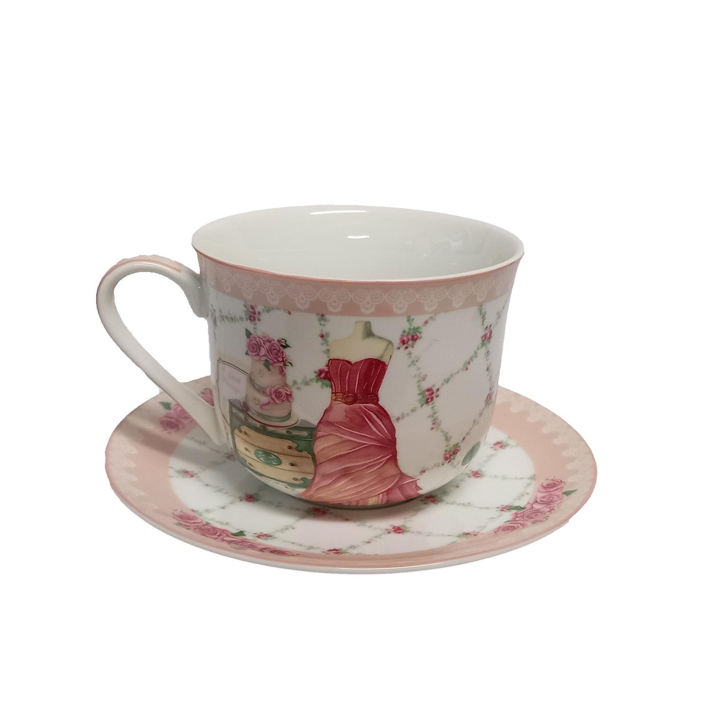 Φλιτζάνι Σοκολάτας Πορσελάνης με Πιατάκι Vintage Flowers 450ml