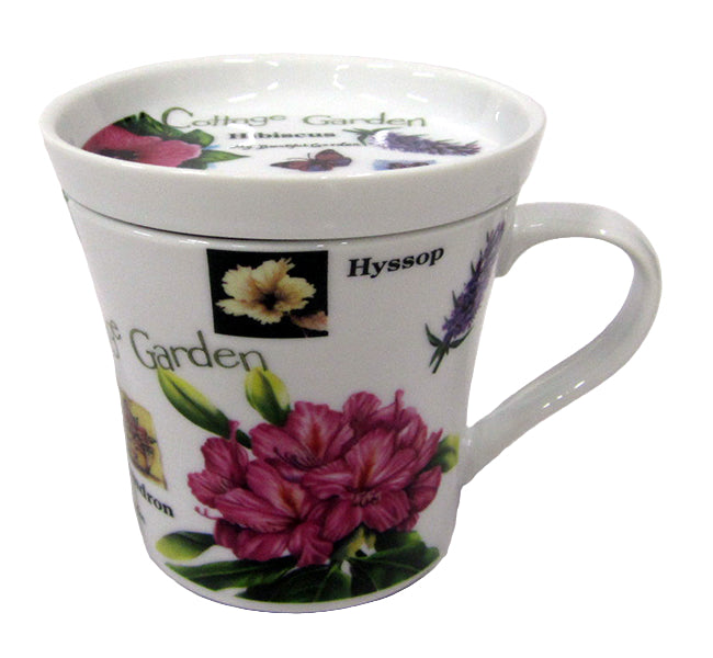 Πορσελάνινη Κούπα με Καπάκι και Κλασικά Σχέδια Λουλουδιών 250ml