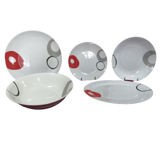 Σετ Κουπέ Πιάτα Φαγητού 20 Τμχ Πορσελάνη Κόκκινους/Γκρι & Μαύρους Κύκλους