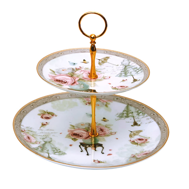 Πιατέλα-Τουρτιέρα Πορσελάνης 2όροφη English Floral Flowers