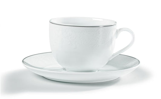 Σετ Φλιτζάνια Τσαγιού από Πορσελάνη Λευκή με Ασημί Πλατίνα 6 Τμχ 220cc