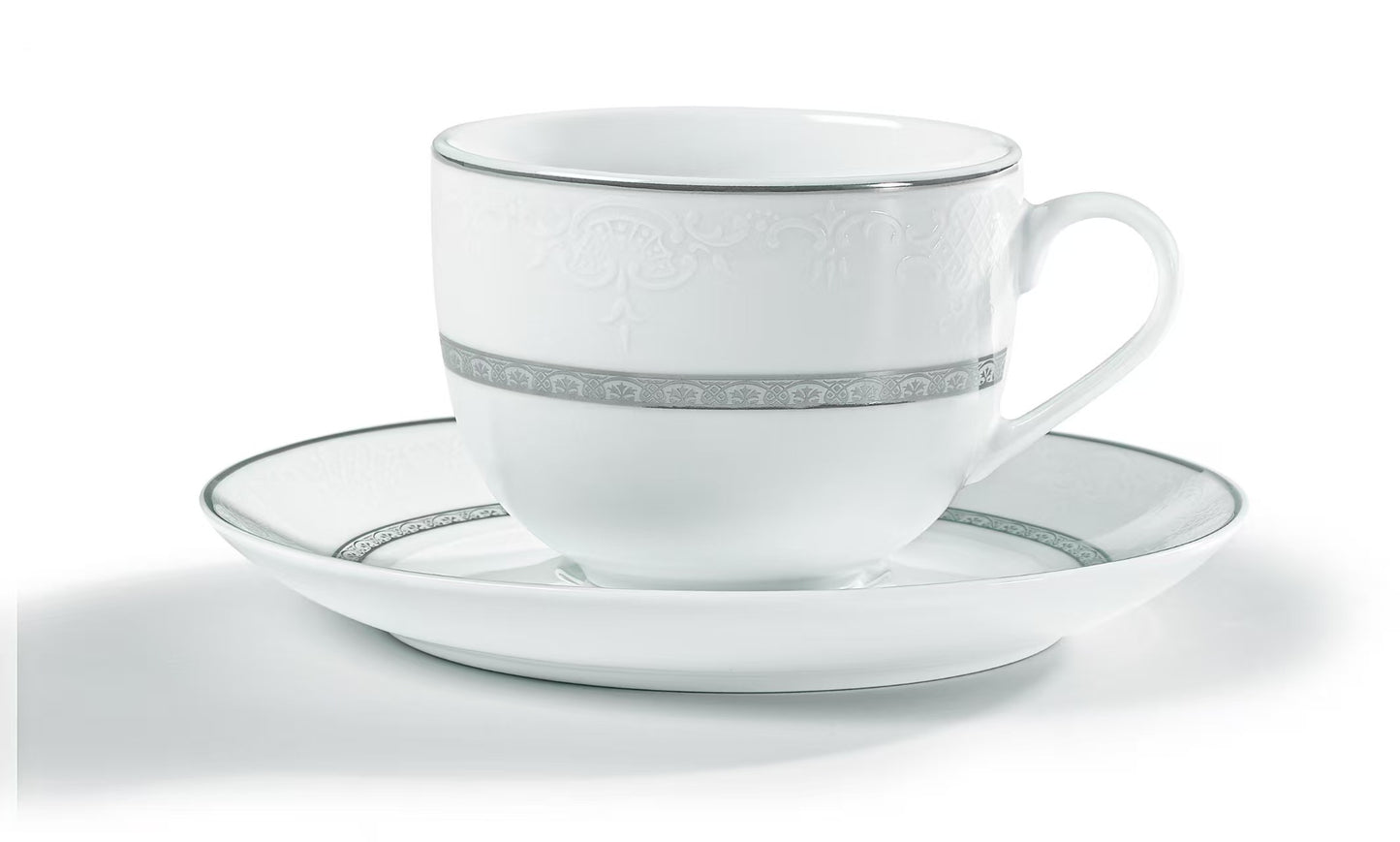 Σετ Φλιτζάνια Τσαγιού από Πορσελάνη Λευκή με Ασημί Πλατίνα 6 Τμχ 220cc