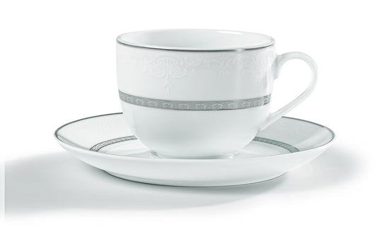 Σετ Φλιτζάνια Τσαγιού από Πορσελάνη Λευκή με Ασημί Πλατίνα 6 Τμχ 220cc