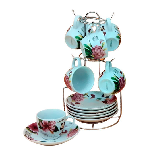 Φλυτζάνια Τσαγιού-Καφέ Πορσελάνης Σετ 6 Τεμ. με Chrome Βάση