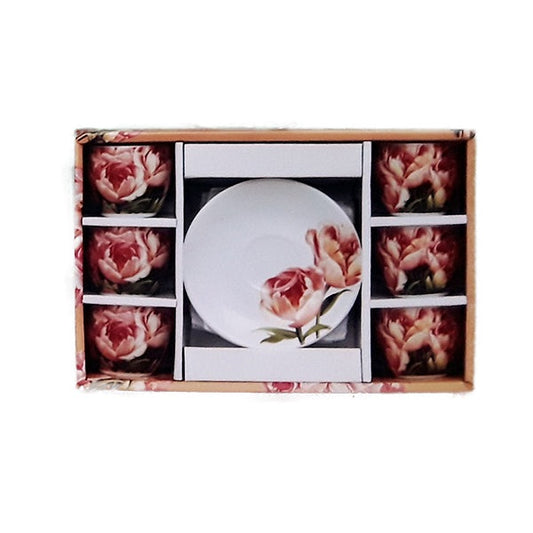 Σετ Φλυτζάνια Καφέ Πορσελάνης 6 Τεμ. Ροζ Τριαντάφυλλα