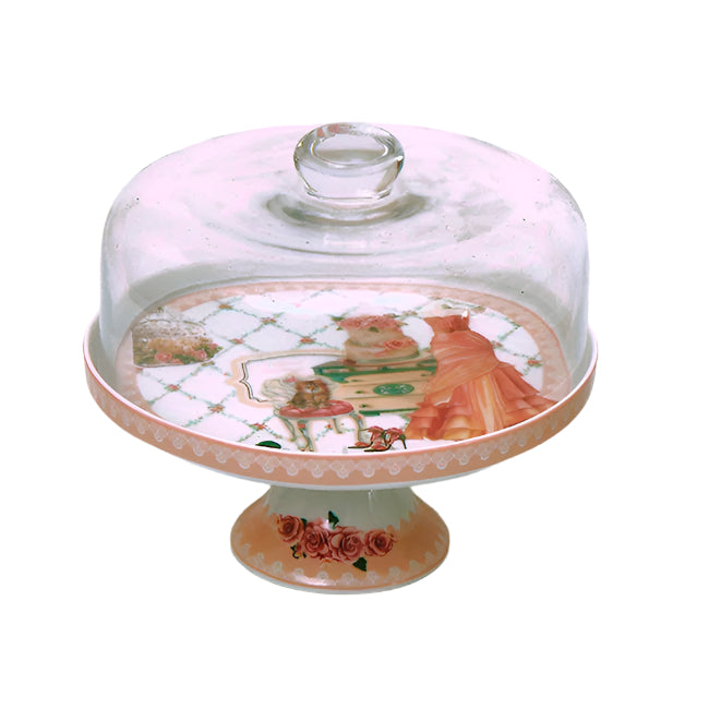 Τουρτιέρα με Γυάλινο Καπάκι και Πόδι English Porcelain Vintage