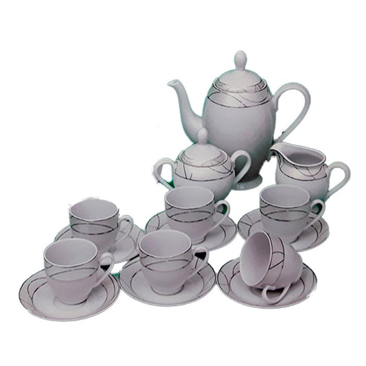 Σερβίτσιο Τσαγιού Πορσελάνης 15 Τεμ. Ασημί/Λευκό