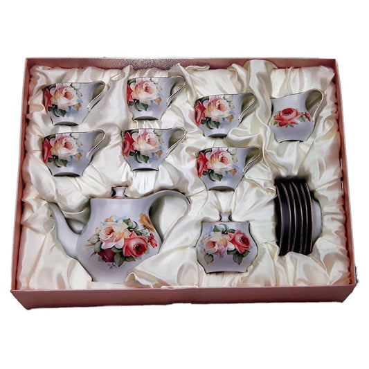 Σερβίτσιο Τσαγιού Πορσελάνης 15 Τεμ. Κίτρινα/Σομόν Λουλούδια