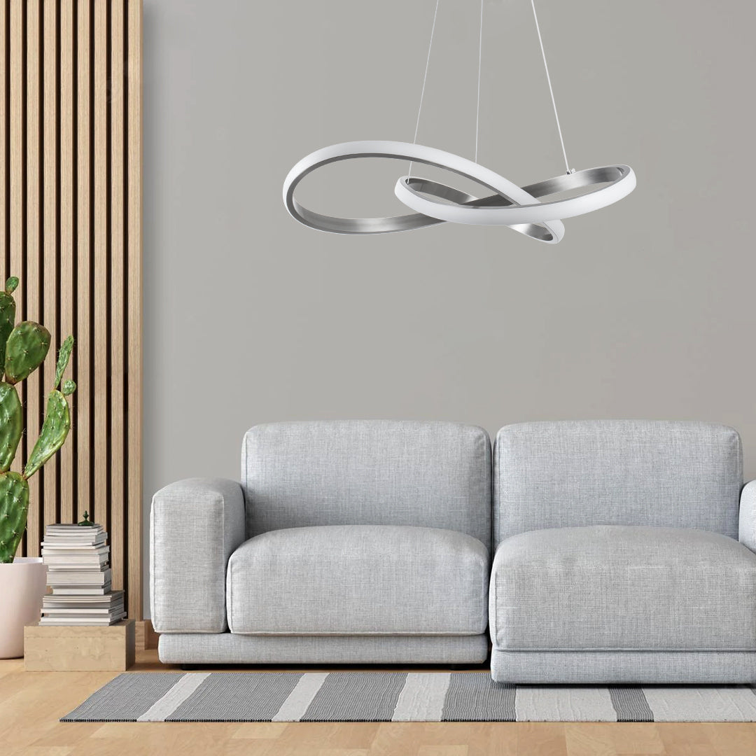 DEXTER 60948 Μοντέρνο Κρεμαστό Φωτιστικό Οροφής LED 72W 8064lm 300° AC 220-240V IP20 Ρυθμιζόμενο Λευκό CCT με Χειριστήριο από 2700K έως 6000K Dimmable - Lumileds SMD Chip - Νίκελ Βούρτσας - Μ56 x Π56 x Υ14