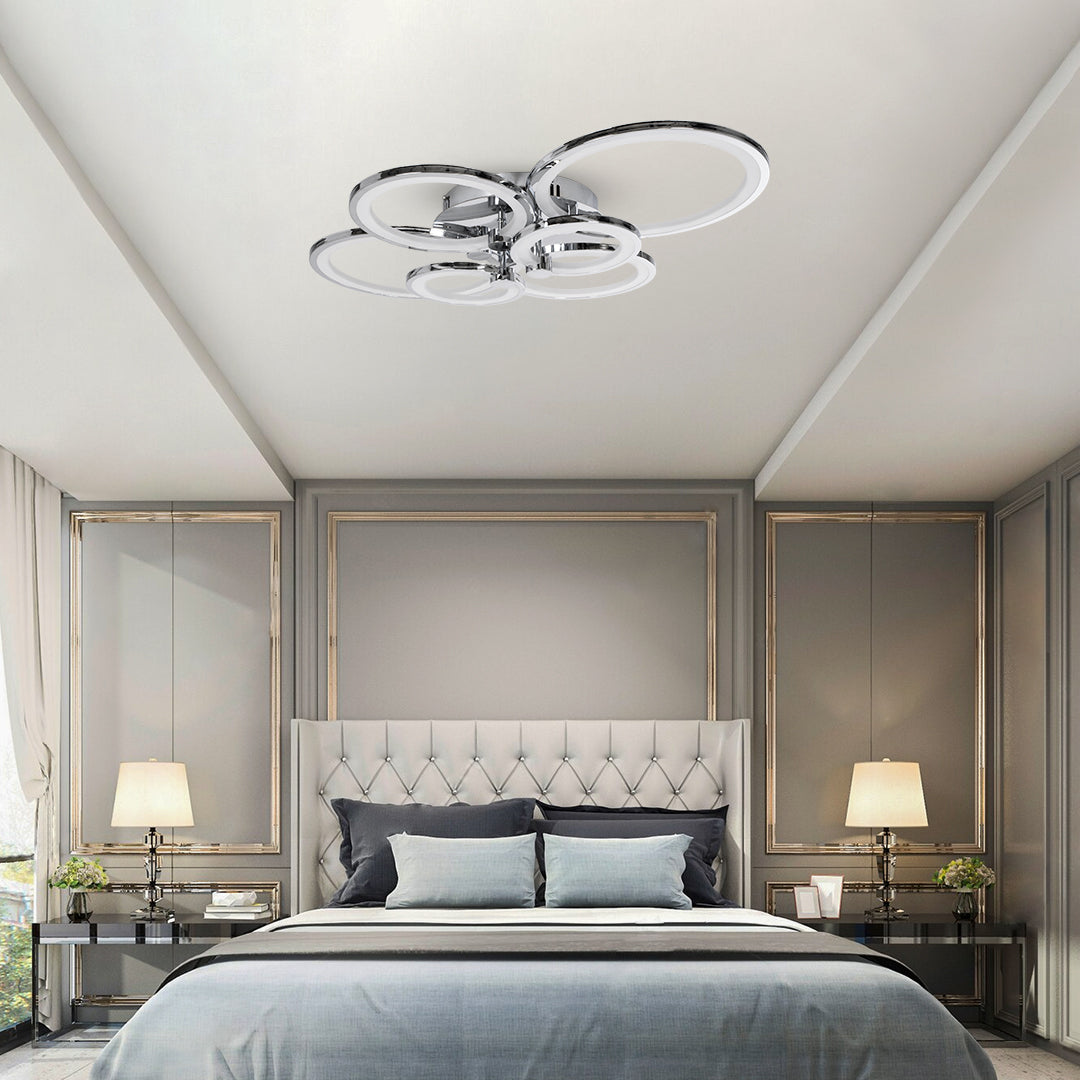 ROYAL-R 61324 Φωτιστικό Οροφής Design LED CCT 135W 16200lm 360° AC 220-240V - Εναλλαγή Φωτισμού μέσω Τηλεχειριστηρίου All In One Ψυχρό 6000k+Φυσικό 4500k+Θερμό 2700k Dimmable Μ80.5 x Π59 x Υ12cm - Νίκελ Χρώμιο