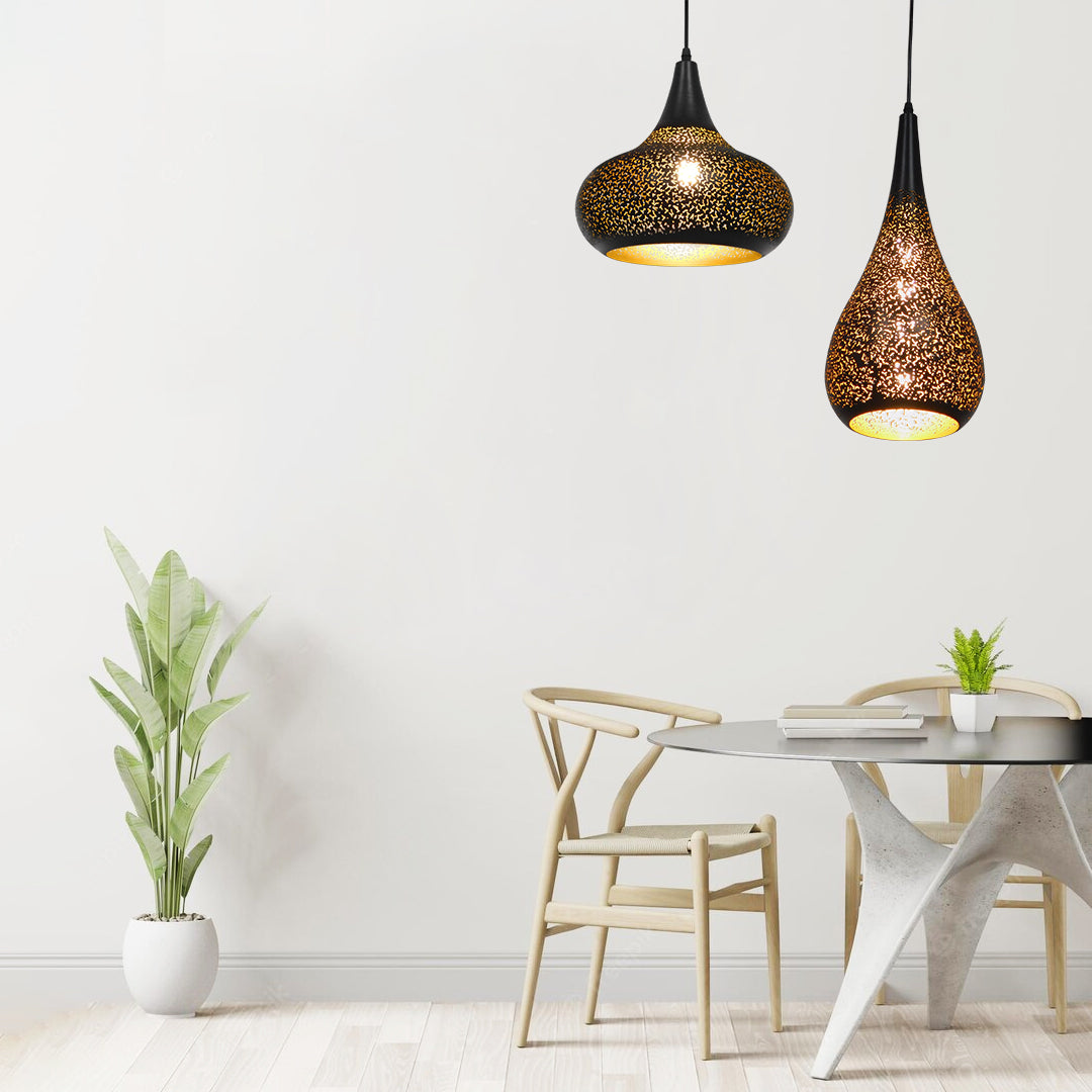 JANIS 01590 Μοντέρνο Κρεμαστό Φωτιστικό Οροφής Μονόφωτο 1 x E27 Μαύρο - Χρυσό Μεταλλικό Καμπάνα Φ30 x Υ30cm