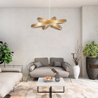 VENOM TRIO 61190-DECO Κρεμαστό Φωτιστικό Δαχτυλίδι-Κύκλος LED CCT 120W 14158lm 120° AC 220-240V - Εναλλαγή Φωτισμού μέσω Τηλεχειριστηρίου All In One Ψυχρό 6000K+Φυσικό 4500K+Θερμό 2700K Dimmable Φ40+60+80cm - Χρυσό Βούρτσας