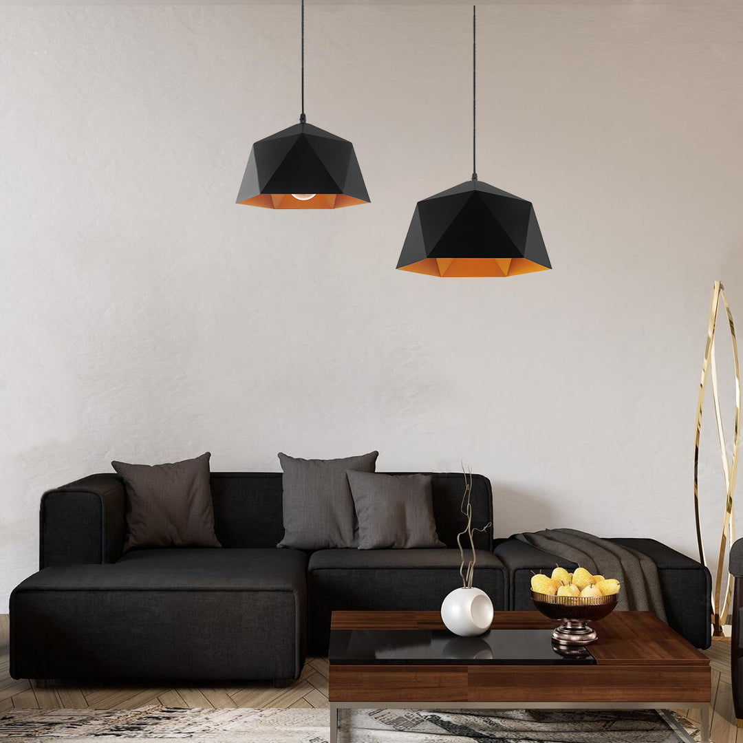 HEXAGON 01195 Μοντέρνο Κρεμαστό Φωτιστικό Οροφής με Ντουί 1 x E27 AC 220-240V IP20 - Μαύρο & Χρυσό - Μ46 x Π46 x Υ25
