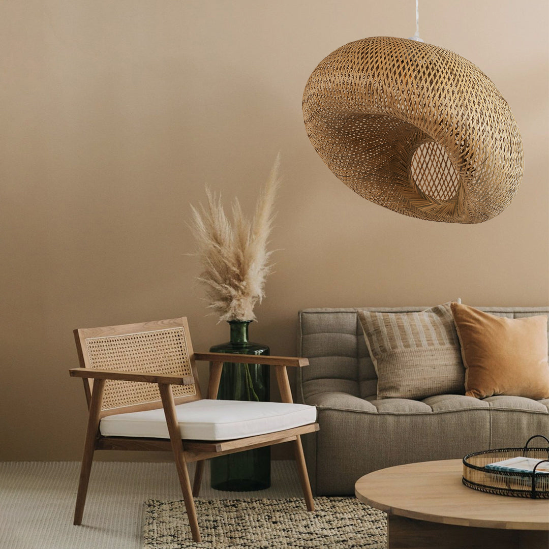 CARIBBEAN 01724 Vintage Κρεμαστό Φωτιστικό Οροφής Μονόφωτο 1 x E27 Μπεζ Ξύλινο Μπαμπού Φ60 x Y38cm