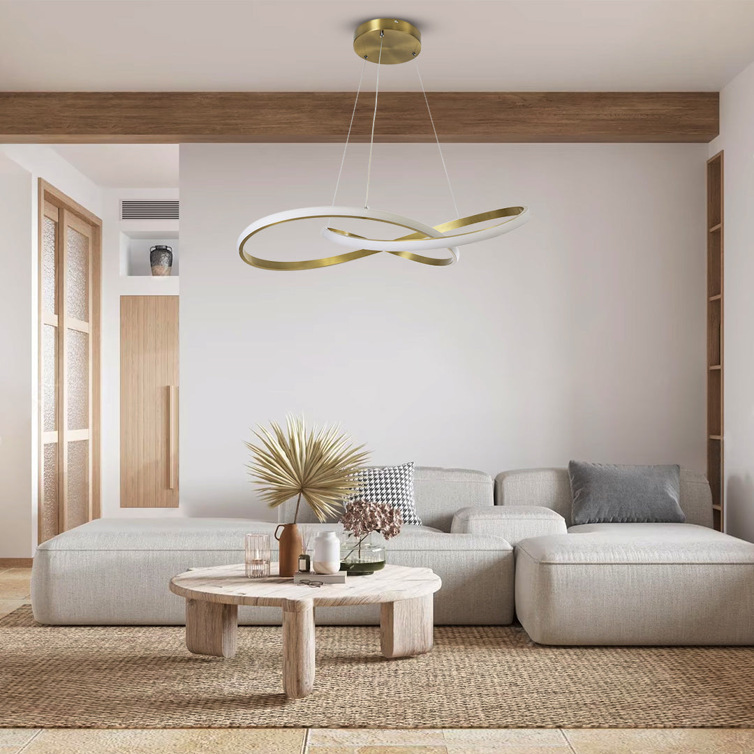 DEXTER 60916 Κρεμαστό Φωτιστικό Οροφής Design LED CCT 90W 10080lm 300° AC 220-240V - Εναλλαγή Φωτισμού μέσω Τηλεχειριστηρίου All In One Ψυχρό 6000k+Φυσικό 4500k+Θερμό 2700k Dimmable Φ73cm - Χρυσό Βούρτσας