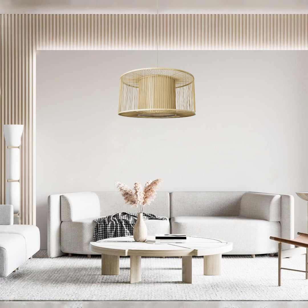 HIBISCUS 01936 Boho Κρεμαστό Φωτιστικό Οροφής Μονόφωτο 1 x E27 AC220-240V IP20 - Φ80 x Υ38cm - Μπεζ Ξύλινο Πλέγμα