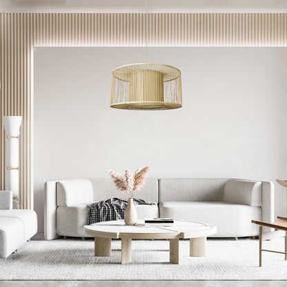 HIBISCUS 01936 Boho Κρεμαστό Φωτιστικό Οροφής Μονόφωτο 1 x E27 AC220-240V IP20 - Φ80 x Υ38cm - Μπεζ Ξύλινο Πλέγμα