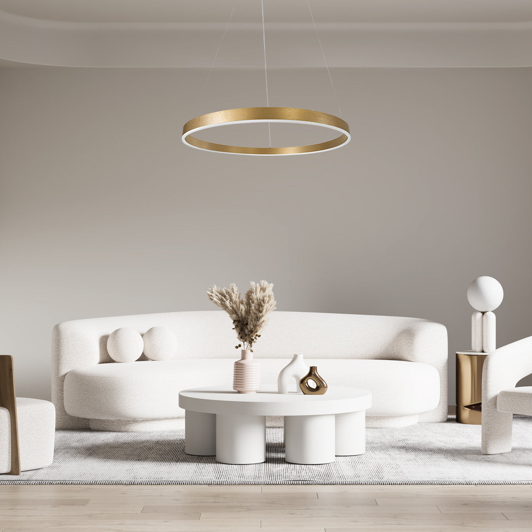 VENOM 61184 Κρεμαστό Φωτιστικό Δαχτυλίδι-Κύκλος LED CCT 75W 8818lm 120° AC 220-240V - Εναλλαγή Φωτισμού μέσω Τηλεχειριστηρίου All In One Ψυχρό 6000K+Φυσικό 4500K+Θερμό 2700K Dimmable Φ100cm - Χρυσό Βούρτσας