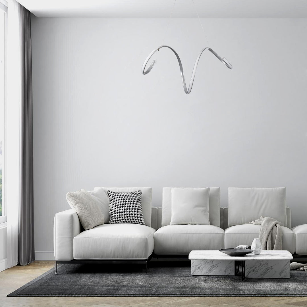 SPIRALE 61285 Κρεμαστό Φωτιστικό Οροφής Design LED CCT 75W 8400lm 300° AC 220-240V - Εναλλαγή Φωτισμού μέσω Τηλεχειριστηρίου All In One Ψυχρό 6000k+Φυσικό 4500k+Θερμό 2700k Dimmable Μ72 x Π25 x Υ30cm - Νίκελ Ασημί Βούρτσας