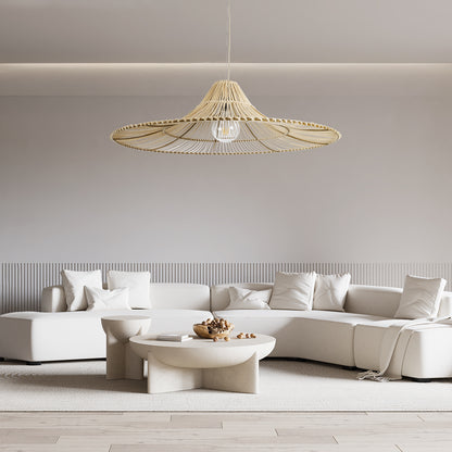 PALERMO 02209 Boho Κρεμαστό Φωτιστικό Οροφής Μονόφωτο 1 x E27 AC220-240V IP20 - Φ100 x Υ30cm - Μπεζ Ξύλινο Μπαμπού Πλέγμα