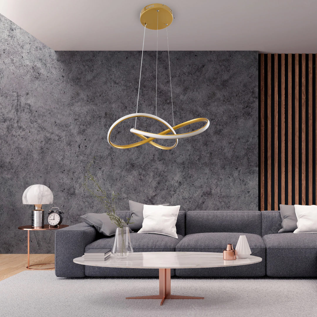 DEXTER 61051 Μοντέρνο Κρεμαστό Φωτιστικό Οροφής LED 72W 8064lm 300° AC 220-240V IP20 Ρυθμιζόμενο Λευκό CCT με Χειριστήριο από 2700K έως 6000K Dimmable - Lumileds SMD Chip - Χρυσό Βούρτσας - Μ56 x Π56 x Υ14