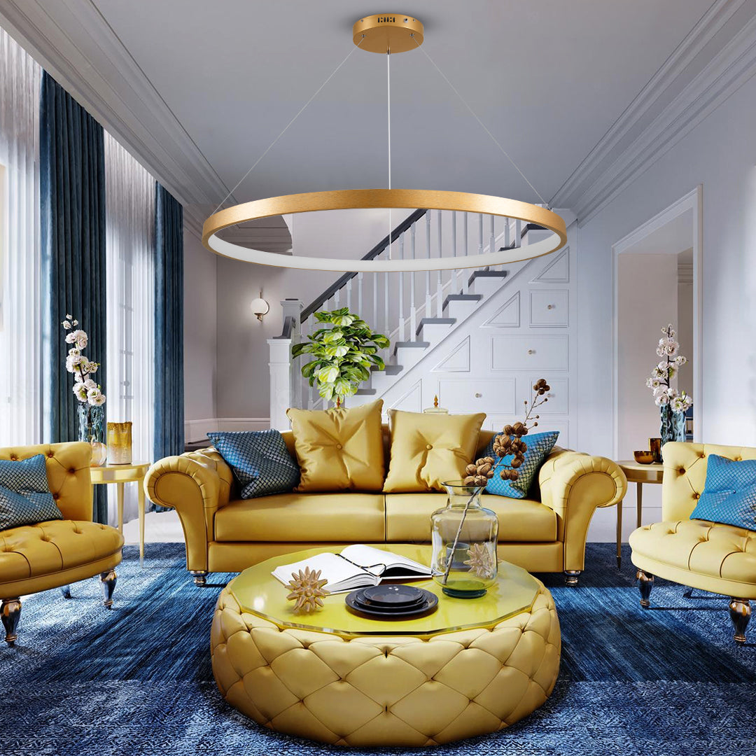 NEMESIS 61166 Μοντέρνο Κρεμαστό Φωτιστικό Οροφής LED 75W 8743lm 360° AC 220-240V IP20 Ρυθμιζόμενο Λευκό CCT με Χειριστήριο από 2700K έως 6000K Dimmable - Lumileds SMD Chip - Χρυσό Βούρτσας - Μ100 x Π100 x Υ4