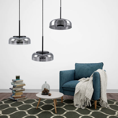 CHARLOTTE 00743 Μοντέρνο Κρεμαστό Φωτιστικό Οροφής Μονόφωτο Φιμέ Γυάλινο Μαύρο Μεταλλικό CREE LED 5W 500lm 180° AC 85-265V Θερμό Λευκό 2700K Φ23 x Υ23cm