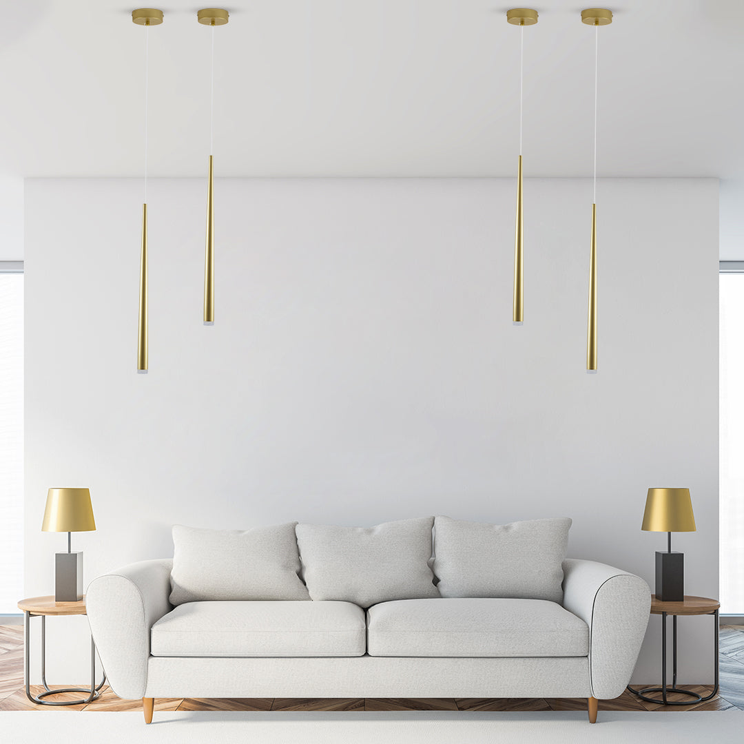 TEARS 61310 Κρεμαστό Φωτιστικό Οροφής Design LED CCT 3W 330lm 180° AC 220-240V - Εναλλαγή Φωτισμού μέσω Διακόπτη On/Off All In One Ψυχρό 6000k+Φυσικό 4500k+Θερμό 2700k Φ3.2 x Υ51.5cm - Χρυσό Βούρτσας