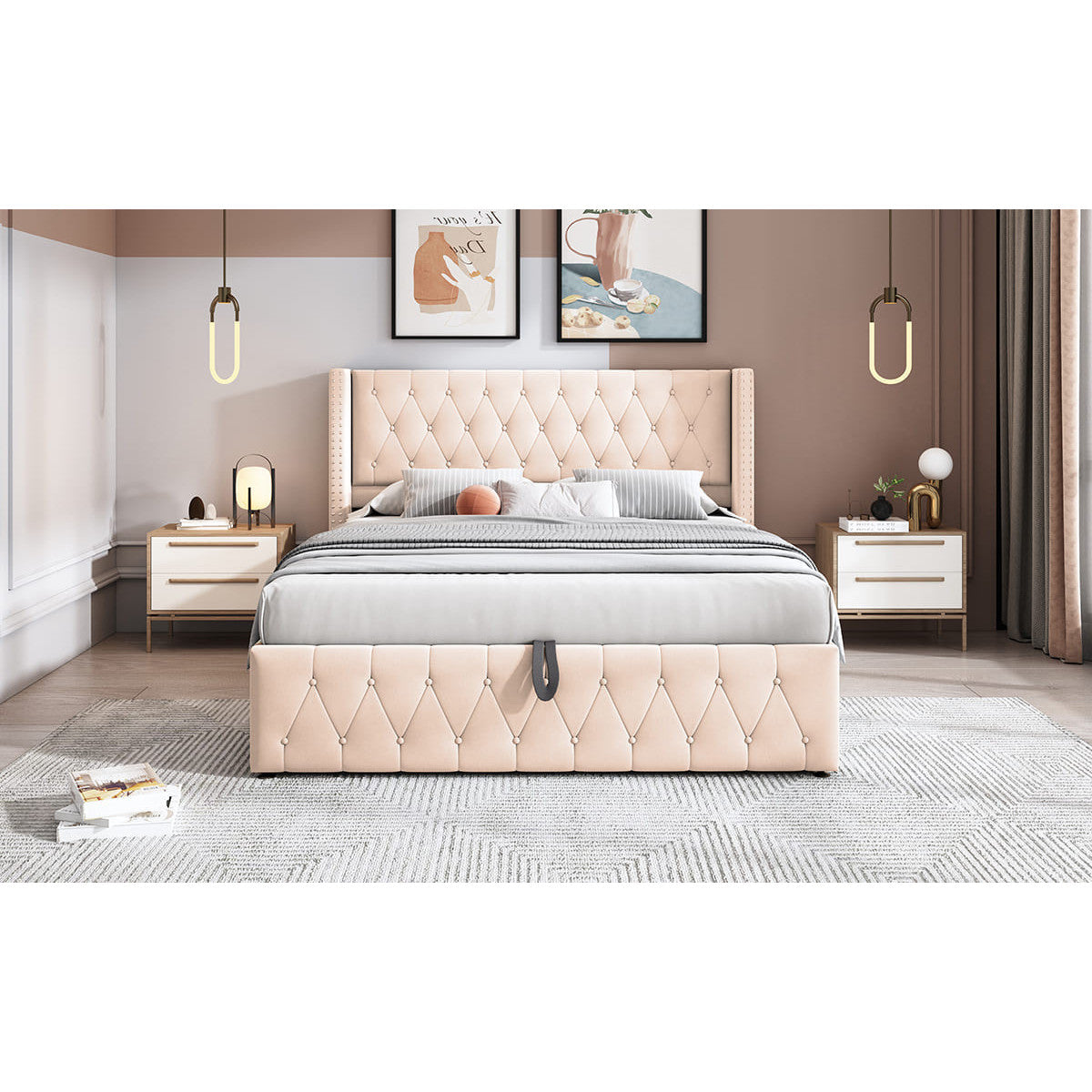 Επενδυμένο Κρεβάτι Zenmor Μπεζ 206x170x95