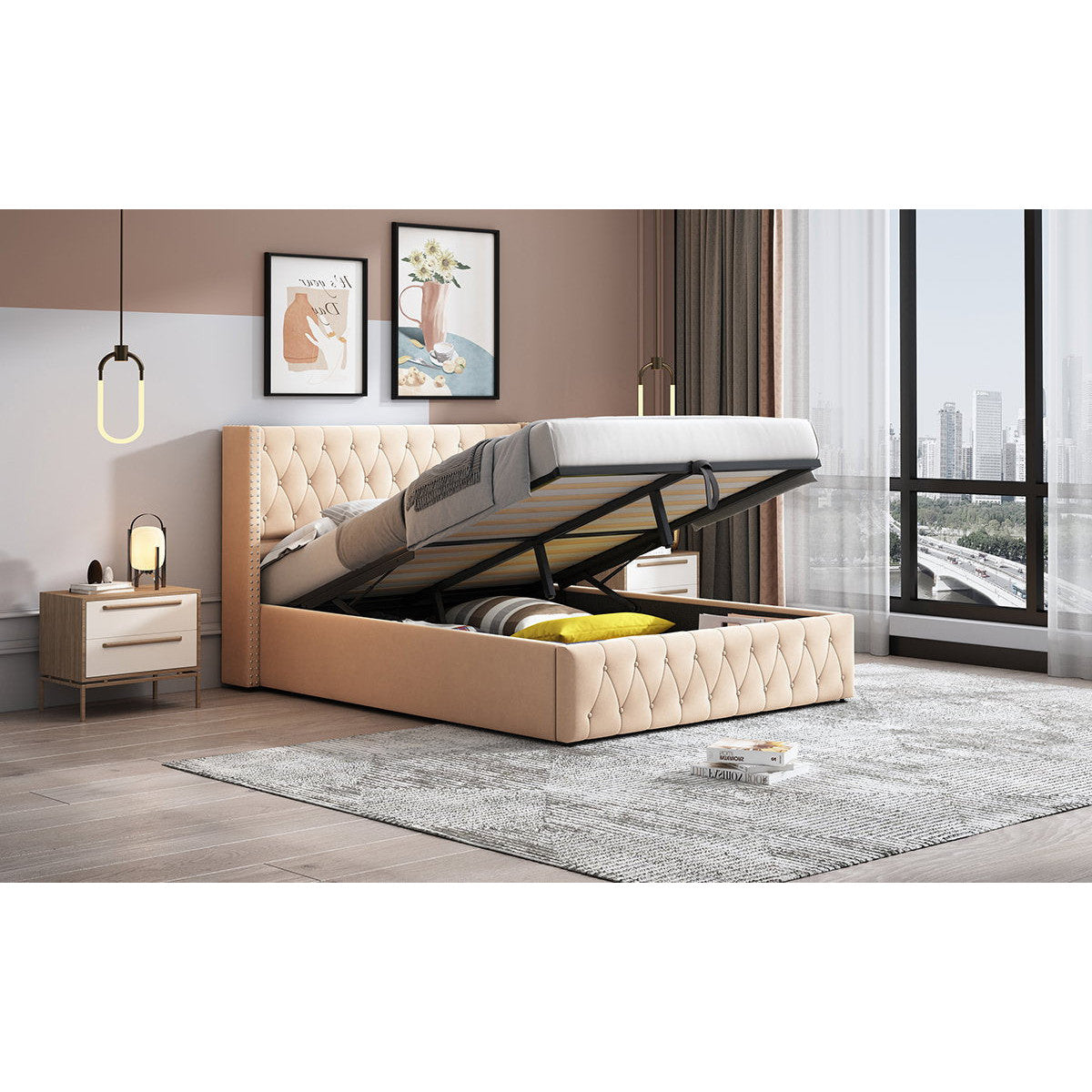 Επενδυμένο Κρεβάτι Zenmor Μπεζ 206x170x95