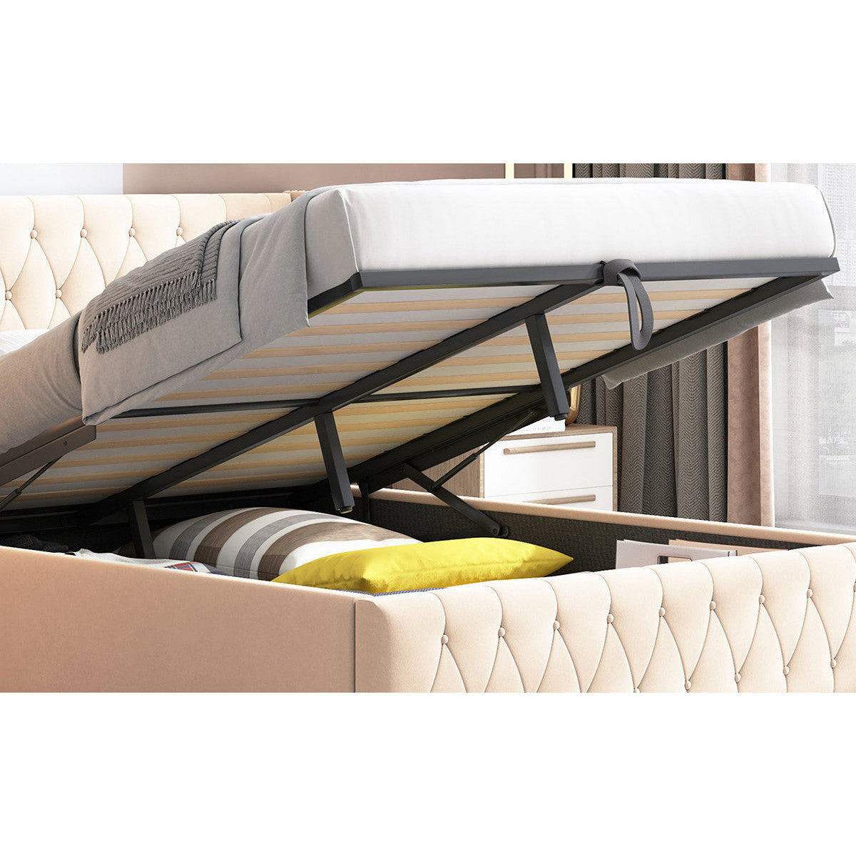 Επενδυμένο Κρεβάτι Zenmor Μπεζ 206x170x95