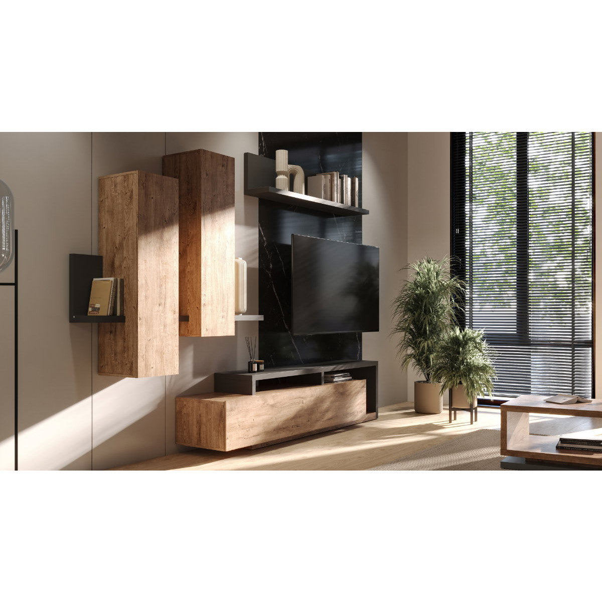 Έπιπλο Τηλεόρασης Bron Φυσικό - Ανθρακί 219x45x52