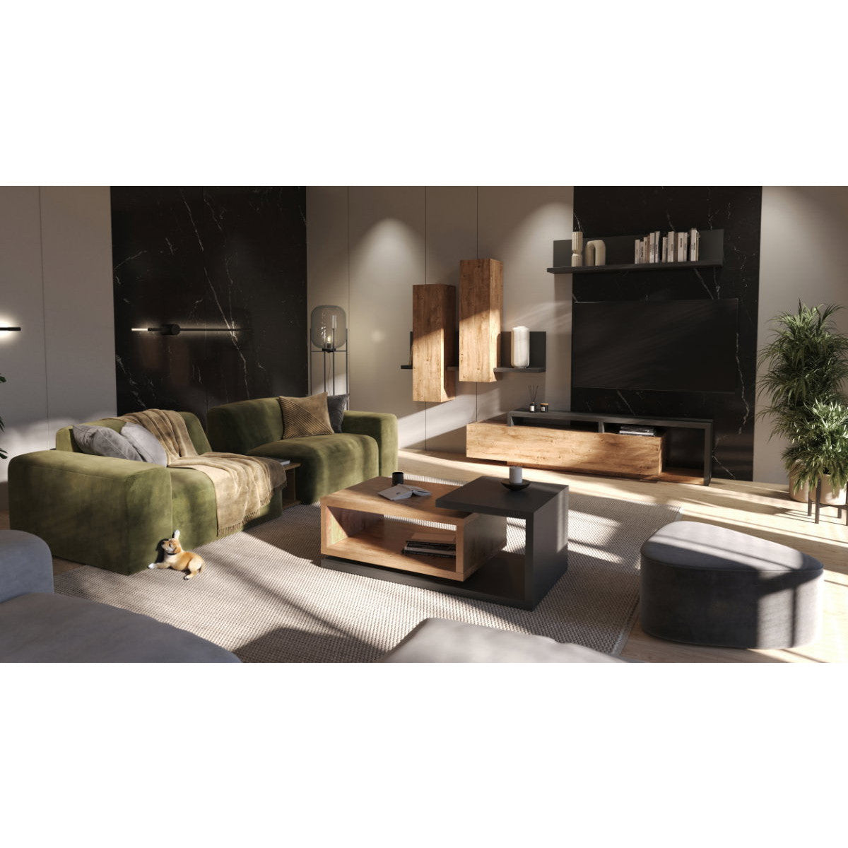 Έπιπλο Τηλεόρασης Bron Φυσικό - Ανθρακί 219x45x52