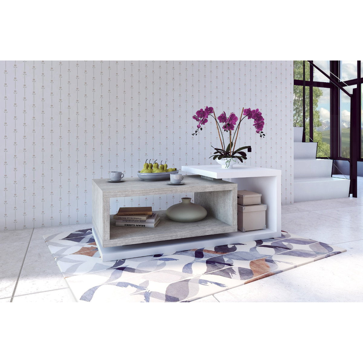 Τραπεζάκι Σαλονιού Bron Plus Γκρι-Λευκό 120x60x40