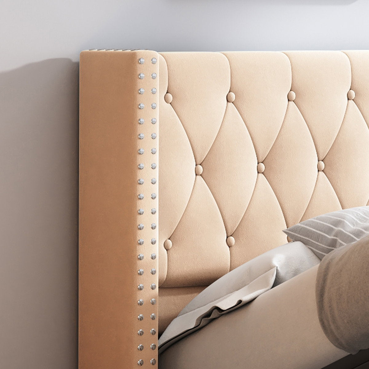 Επενδυμένο Κρεβάτι Zenmor Μπεζ 206x170x95