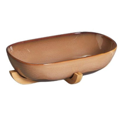 Πυρίμαχη Mπεζ/Καφέ Οβάλ Σαλατιέρα με Βάση 36εκ
