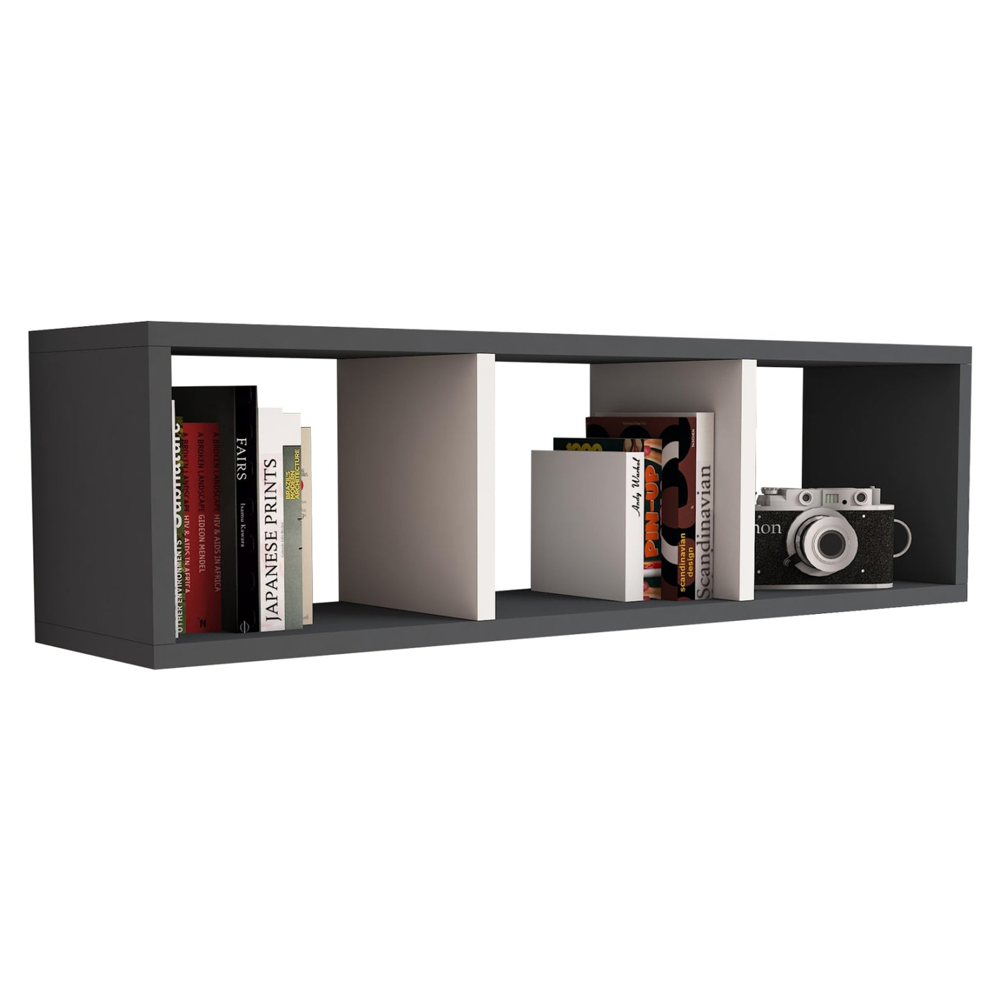 MELAMINE WALL SHELF GREY & WHITE 90x22x25.6