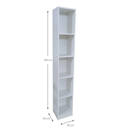 Eliot 5S Slim Bookcase White 30x30x180