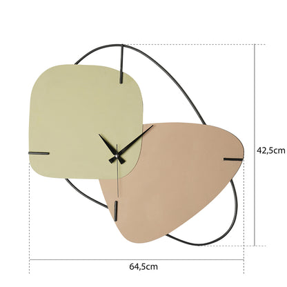 METAL WALL CLOCK IN LIGHT GREEN & LIGHT BROWN 64.5x42.5cm
