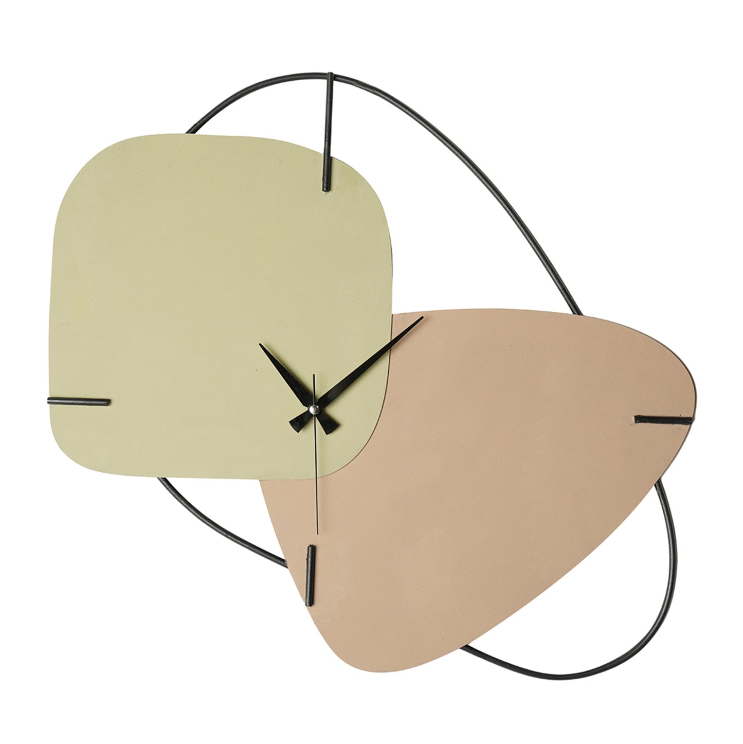 METAL WALL CLOCK IN LIGHT GREEN & LIGHT BROWN 64.5x42.5cm