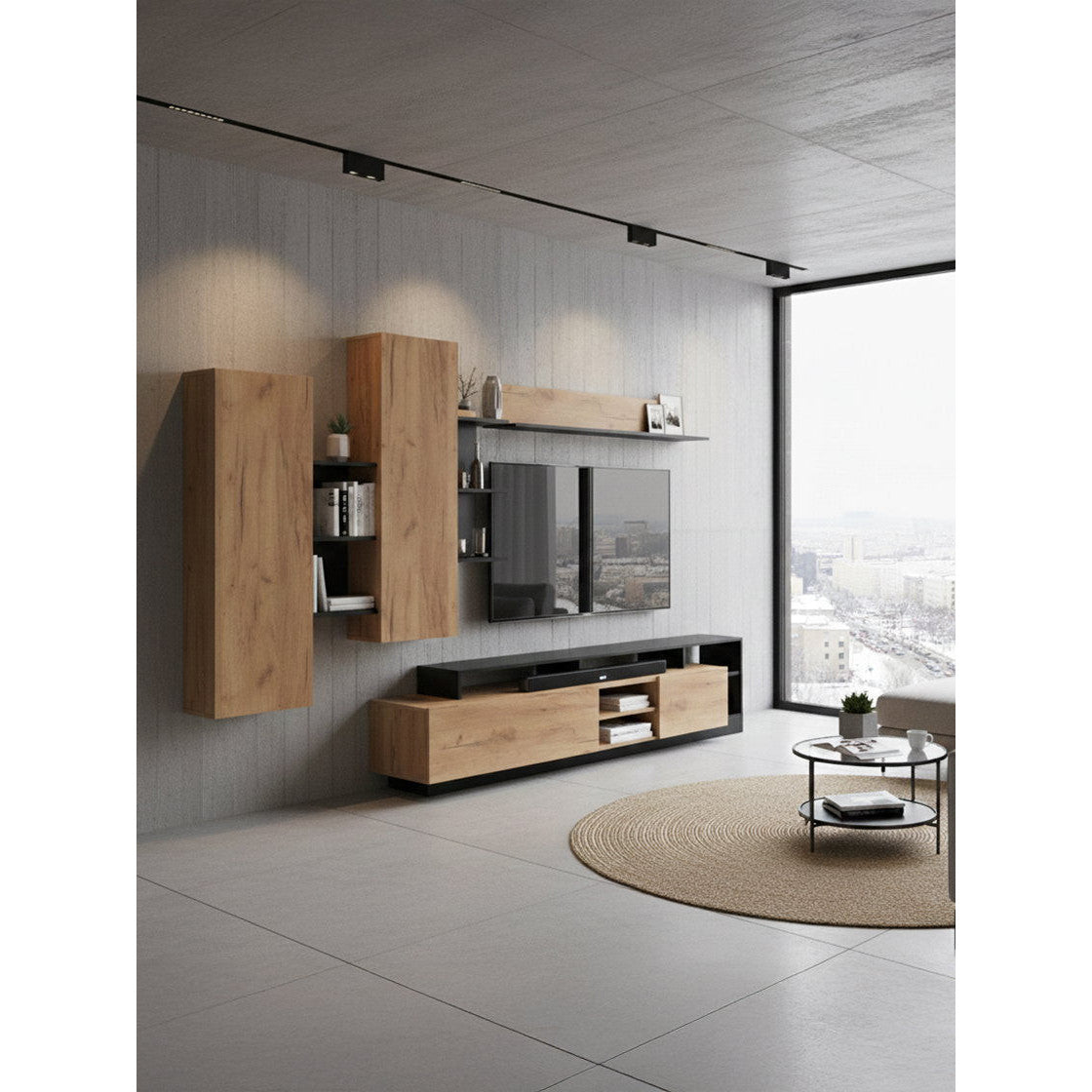 Σύνθετο Σαλονιού Oak Ανθρακί - Φυσικό 260x35x171.5