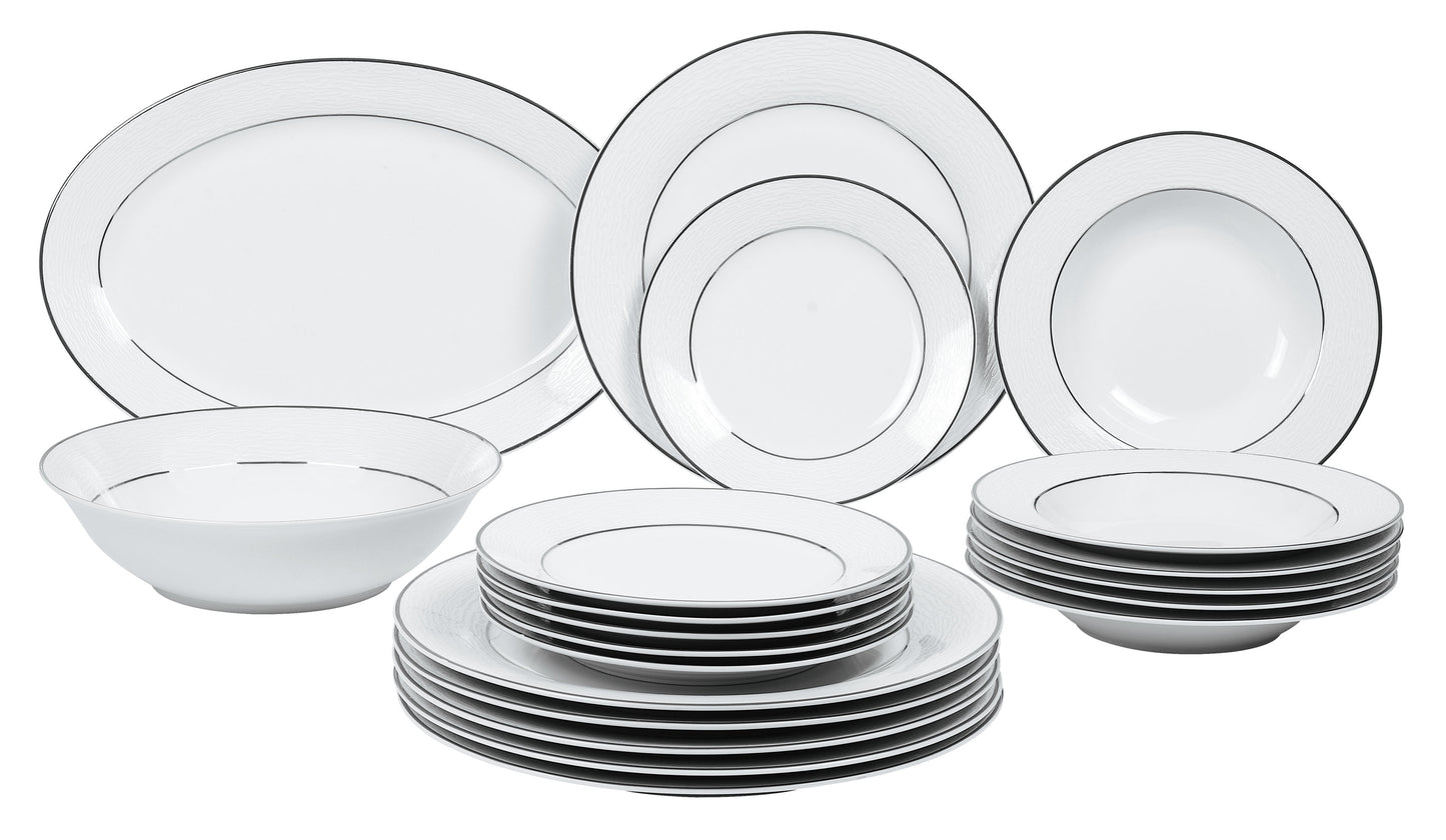 Σετ Πιάτα Φαγητού 20 Τμχ Λευκή Πορσελάνη με Ασημί Πλατίνα