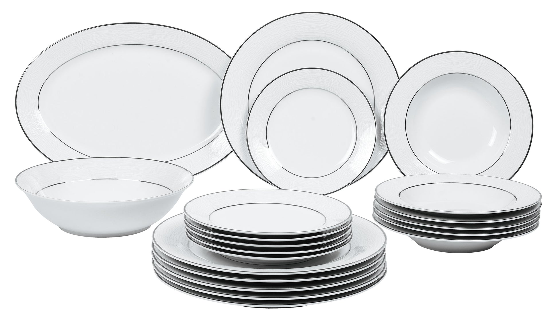 Σετ Πιάτα Φαγητού 20 Τμχ Λευκή Πορσελάνη με Ασημί Πλατίνα