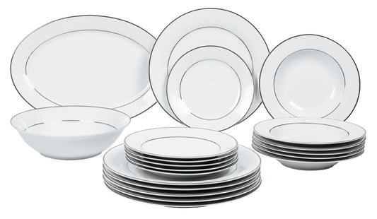 Σετ Πιάτα Φαγητού 20 Τμχ Λευκή Πορσελάνη με Ασημί Πλατίνα
