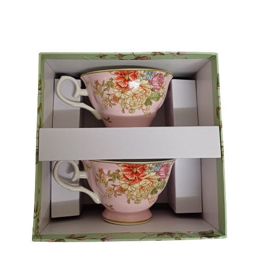 Σετ Φλυτζάνια Τσαγιού Πορσελάνης 2 Τεμ Pink Flowers Garden 8.5x15εκ